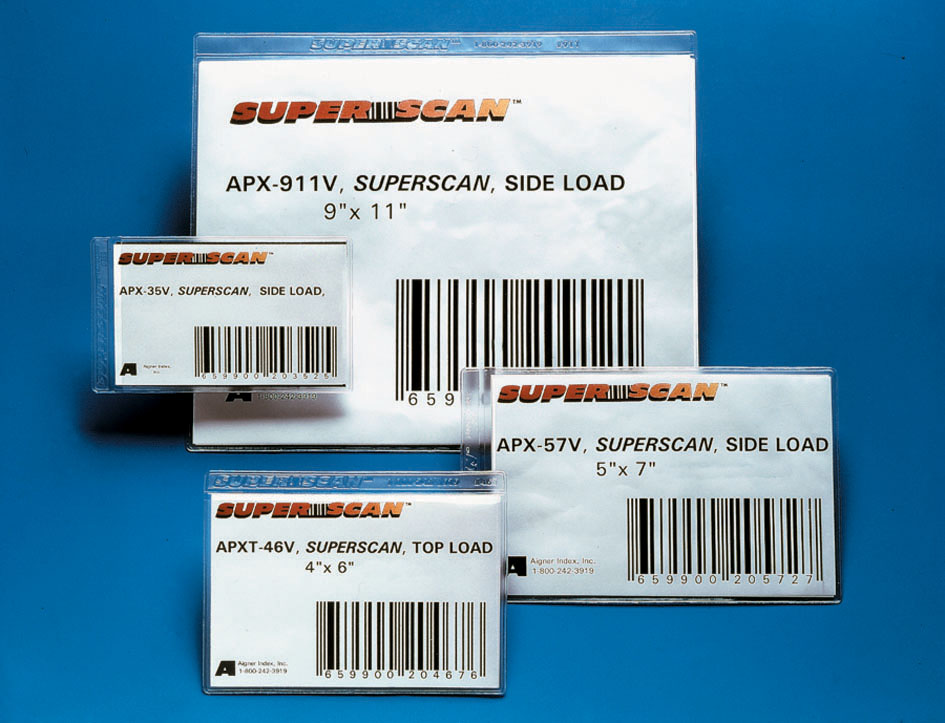 SuperScan label holders allow for easy barcode reading of the contents.